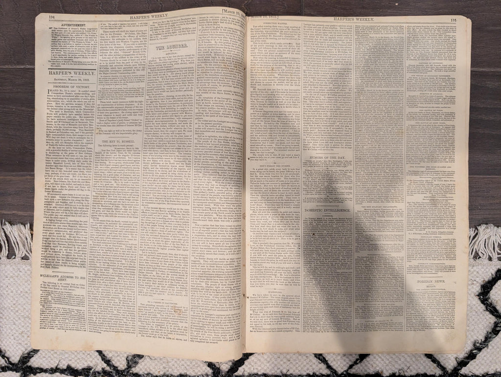Harper’s Weekly March 29 1862 – Battle of Pea Ridge, Manassas, Columbus KY, Fort Clinch, Civil War Maps & Illustrations