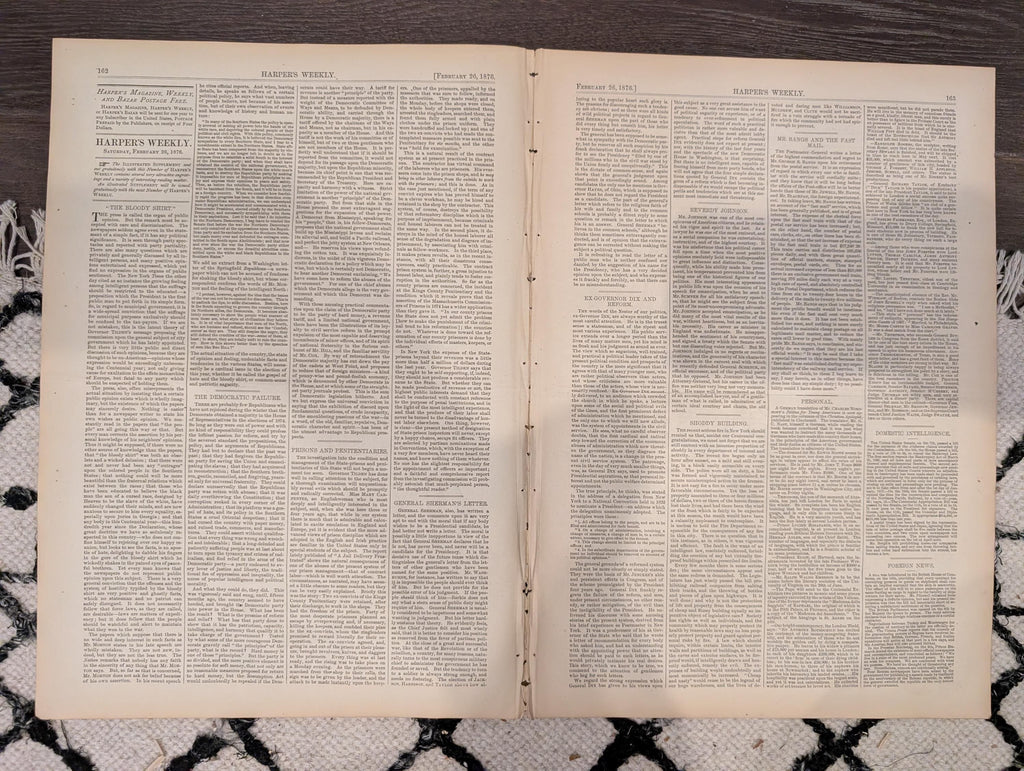 Harper’s Weekly Feb 26 1876 – Early American Football, Thomas Nast Cartoons, Frere Art, Complete Issue VG