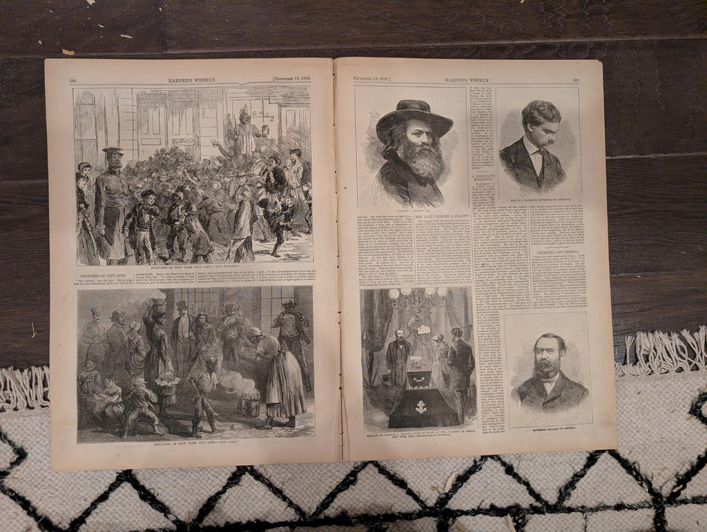 Harper’s Weekly – September 12, 1868 – Lincoln’s Tomb • Martha’s Vineyard Camp Meeting • Prospect Park Views • Bird Hunting • NYC Street Lif