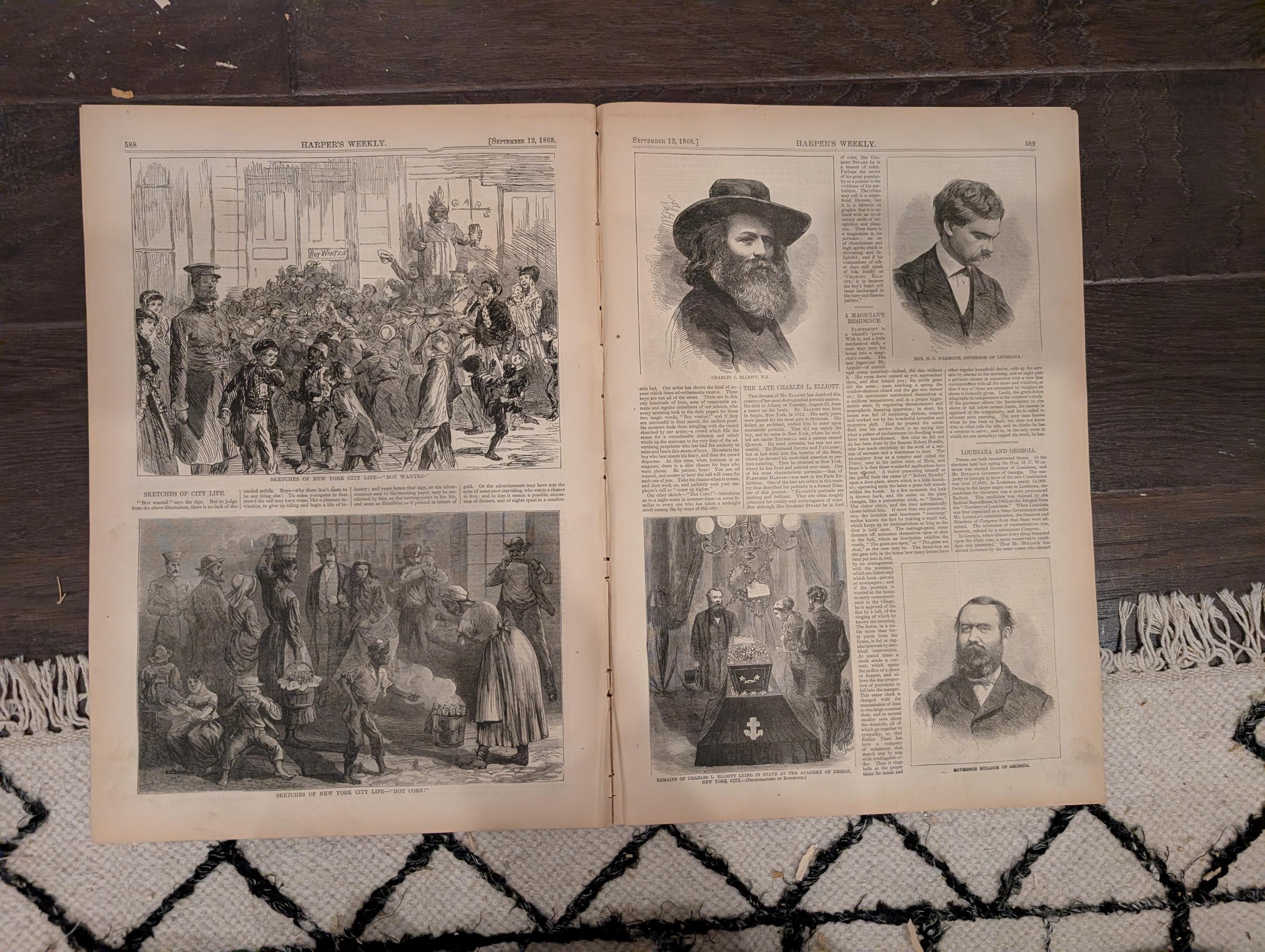 Harper’s Weekly – September 12, 1868 – Lincoln’s Tomb • Martha’s Vineyard Camp Meeting • Prospect Park Views • Bird Hunting • NYC Street Lif