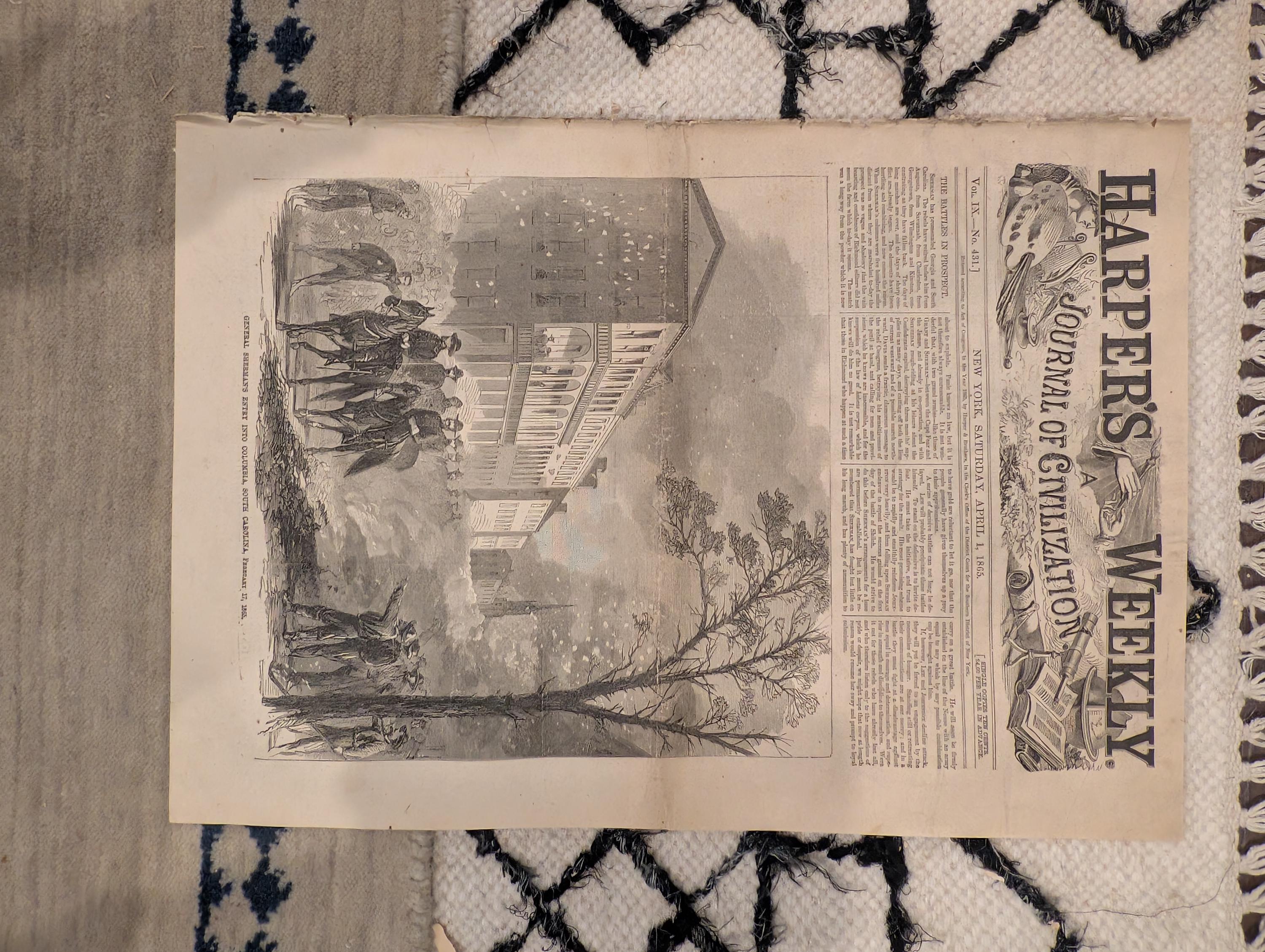 1861 Sherman's Entry Columbia Harper's Weekly April 01 Burning of Columbia
