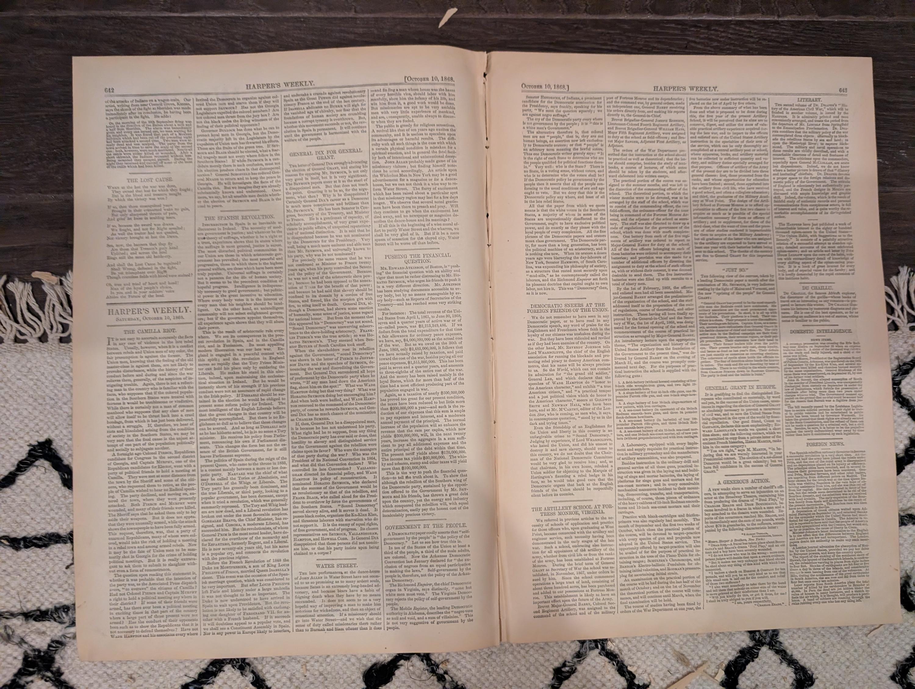Harper’s Weekly – October 10, 1868 – Black Americana - Water Drinkers in Spain • South American Earthquake Wreck • Paraguayan