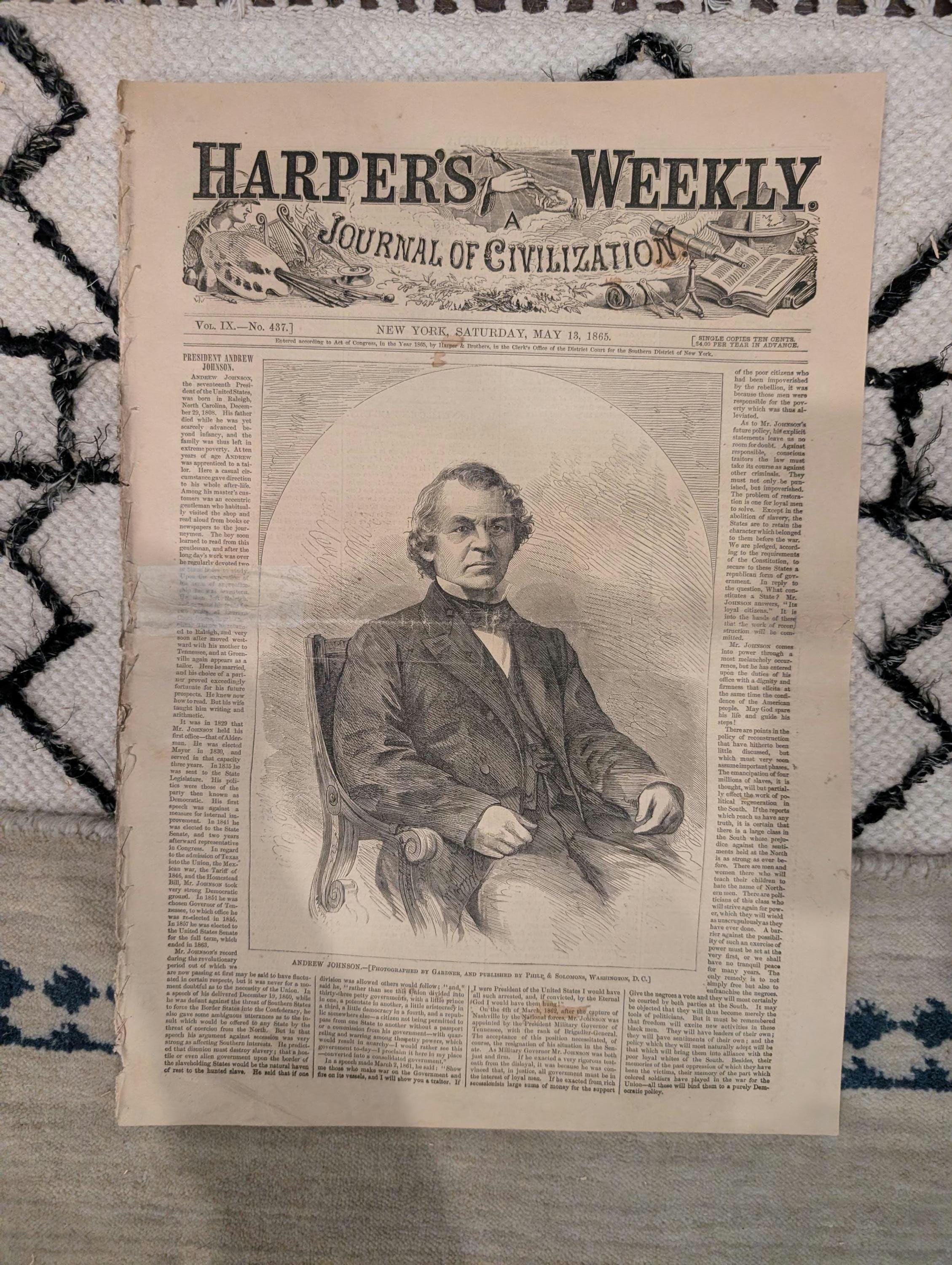 1865 Capture of Booth Harper's Weekly May 13 Lincoln Funeral Procession