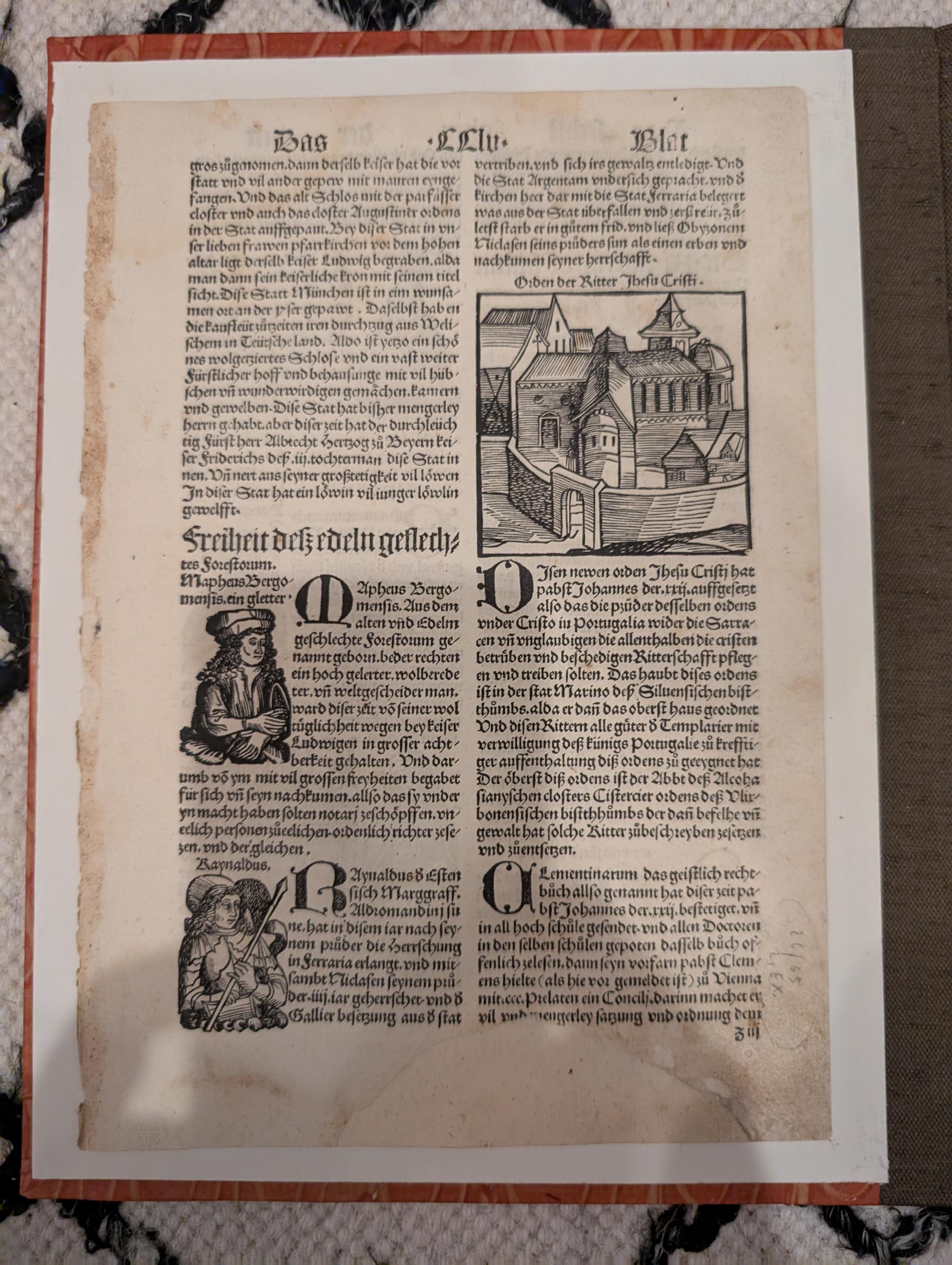 1496 Nuremberg Chronicle Leaf – Rare Augsburg Edition by Johann Schönsperger – Saints & City View Woodcuts – Original 15th-Century Print