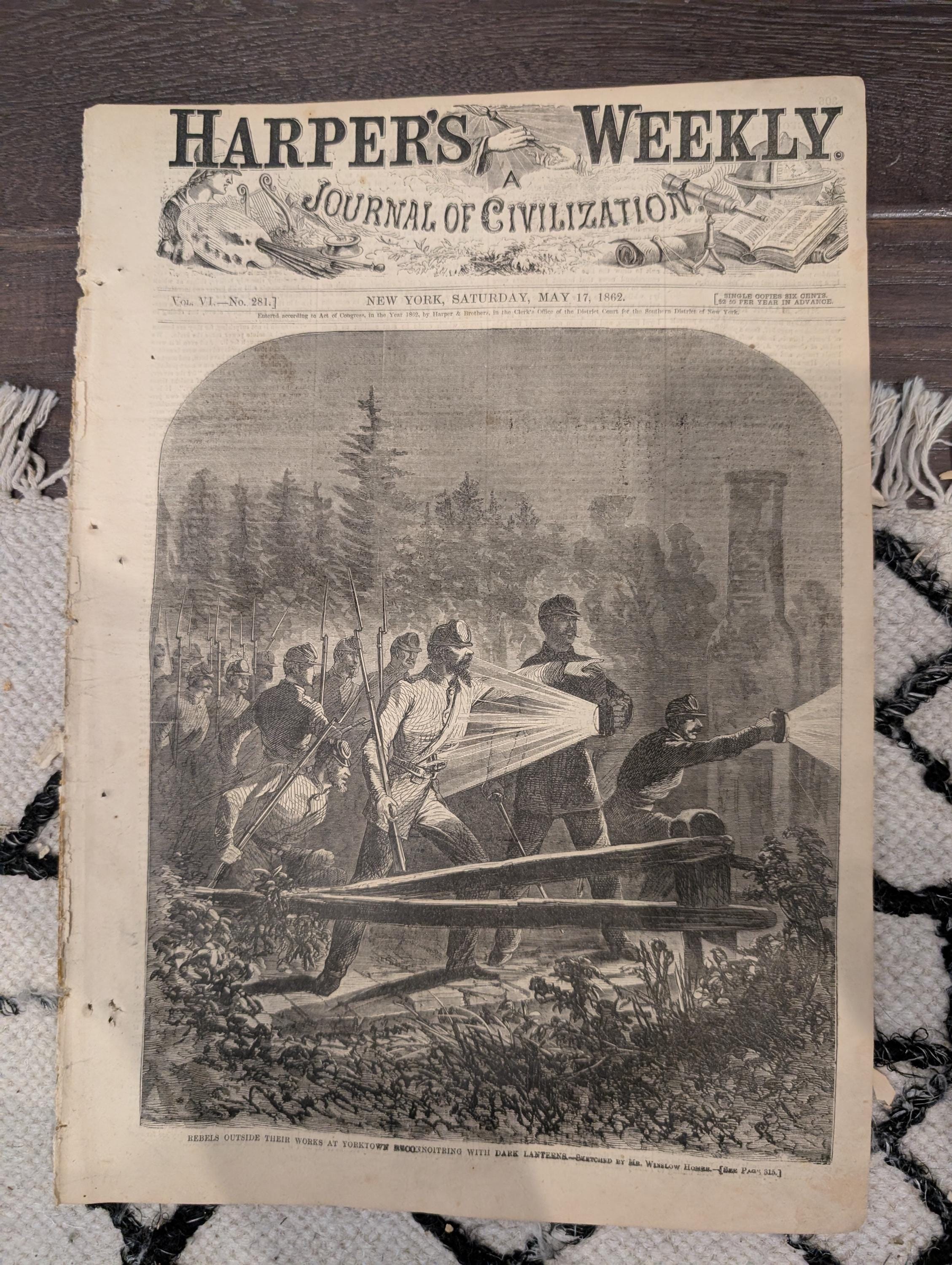 Harper’s Weekly – May 17, 1862 – Farragut Enters the Mississippi • Fort Macon Bombarded • Winslow Homer Front Page