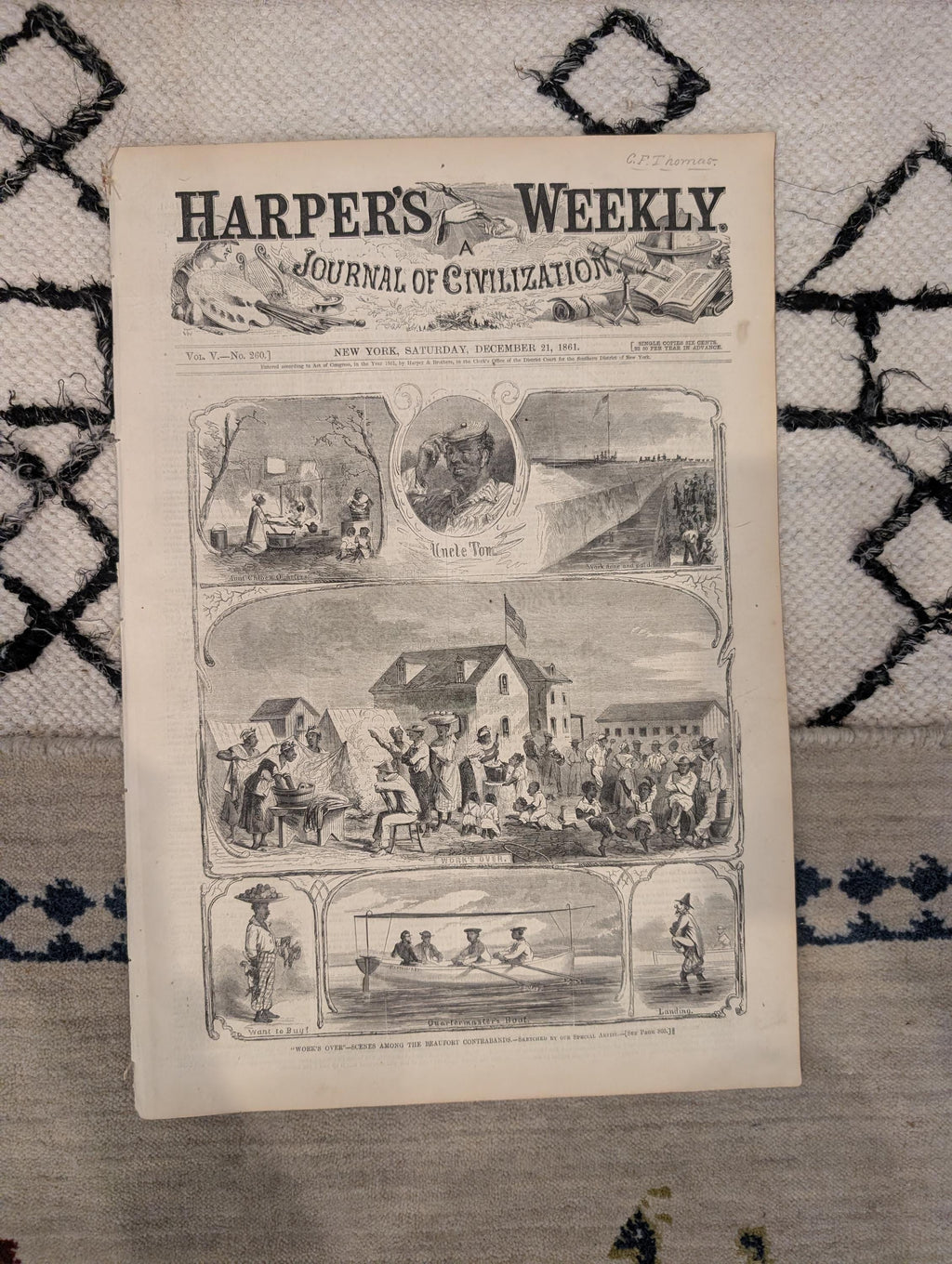 1861 Winslow Homer Bivouac Fire Harper's Weekly Dec 21 Ericsson Battery Tennessee Map