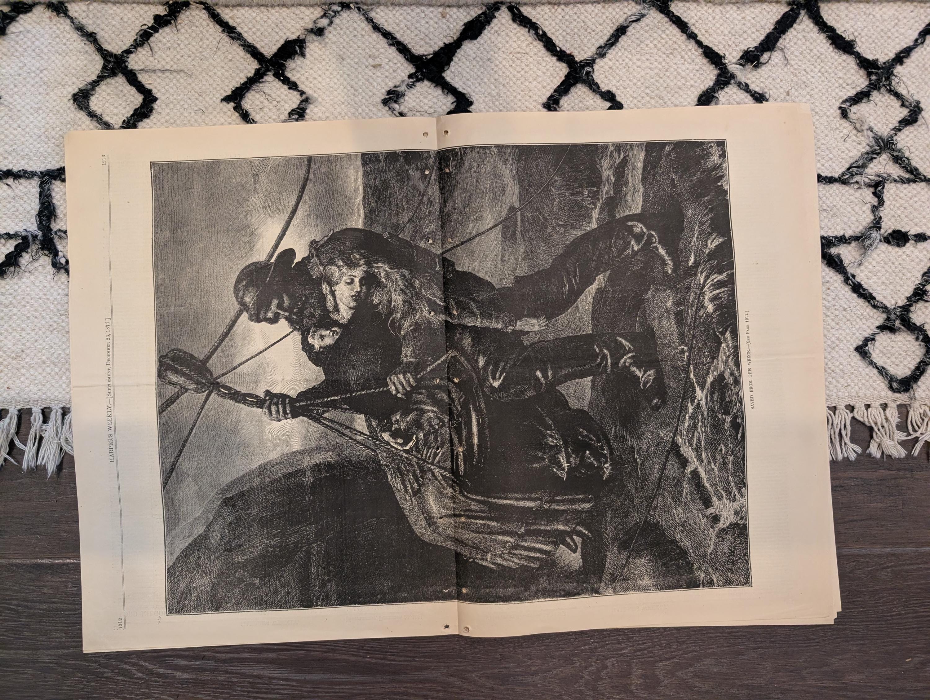 1871 Harper's Weekly — Thomas Nast Tweed, Wagon Train West, "Saved from the Wreck," Dec 23