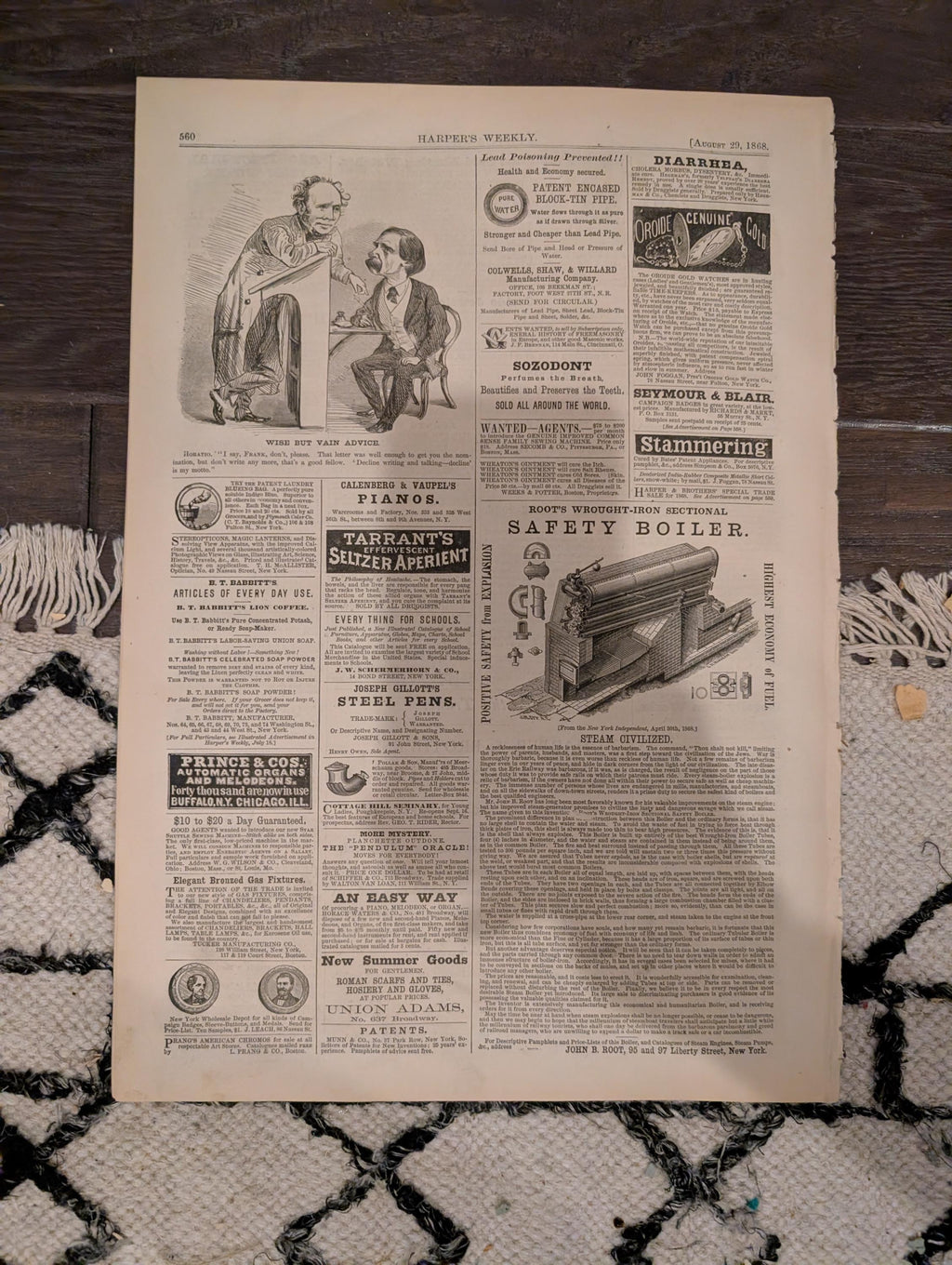 Harper’s Weekly – August 29, 1868 – Thaddeus Stevens Death • Cattle Plague • Methodist Camp Meeting • Shipwreck