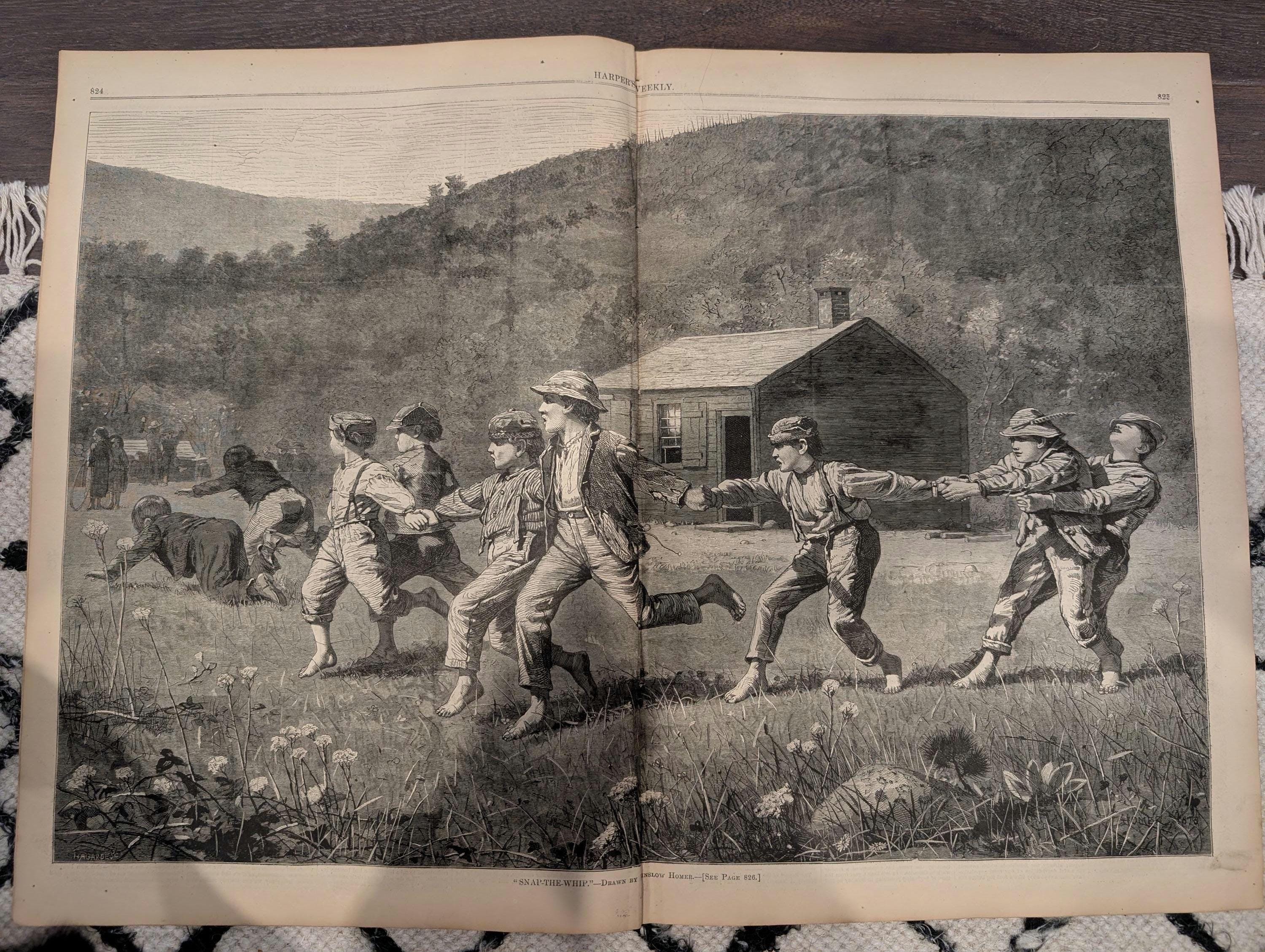 Harper’s Weekly — September 20, 1873 — Winslow Homer “Snap the Whip” — Original Antique Newspaper