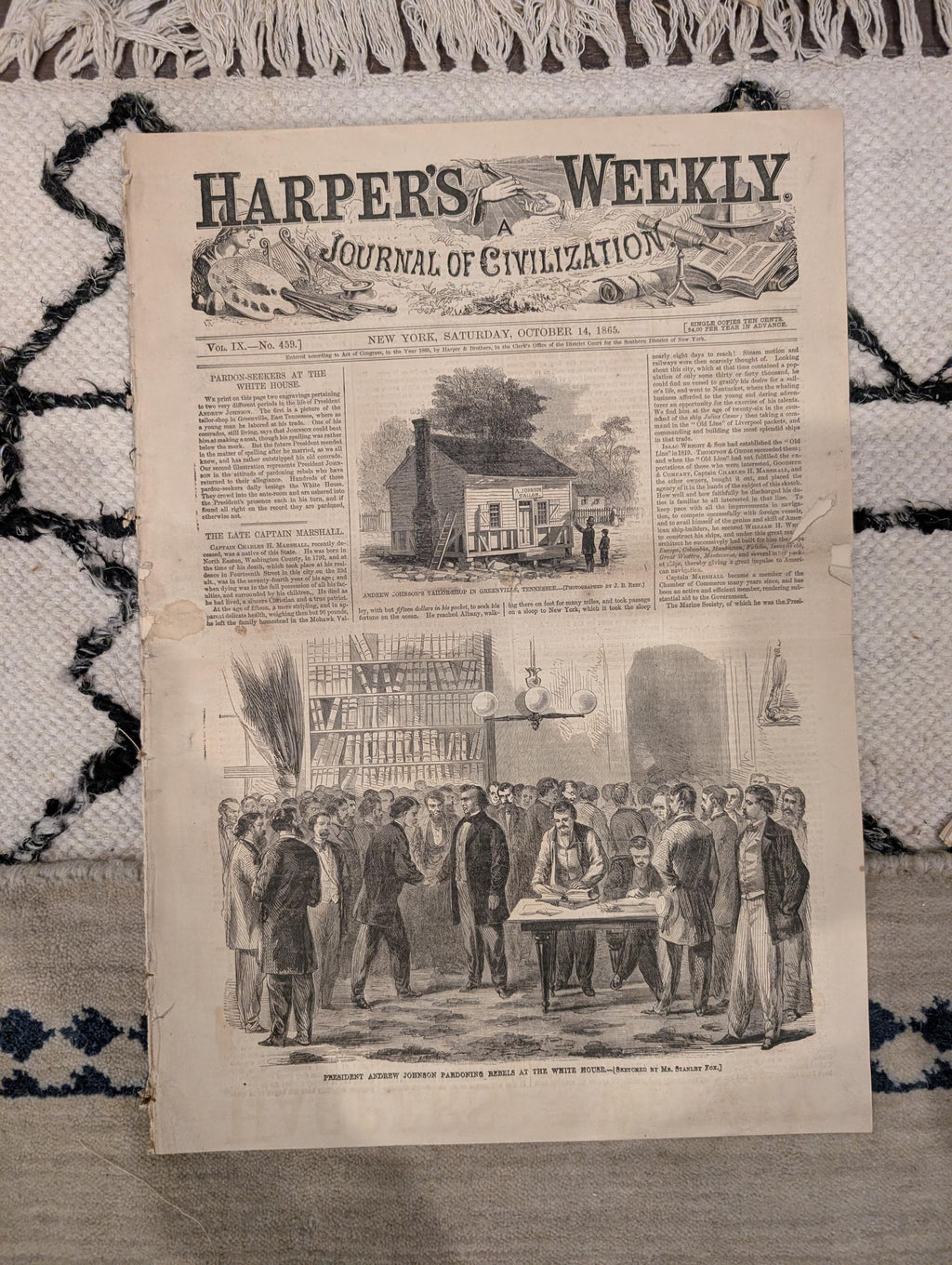 1865 Harper's Weekly — Alfred Tennyson, Central Park, President Johnson Pardons Rebels, Oct 14