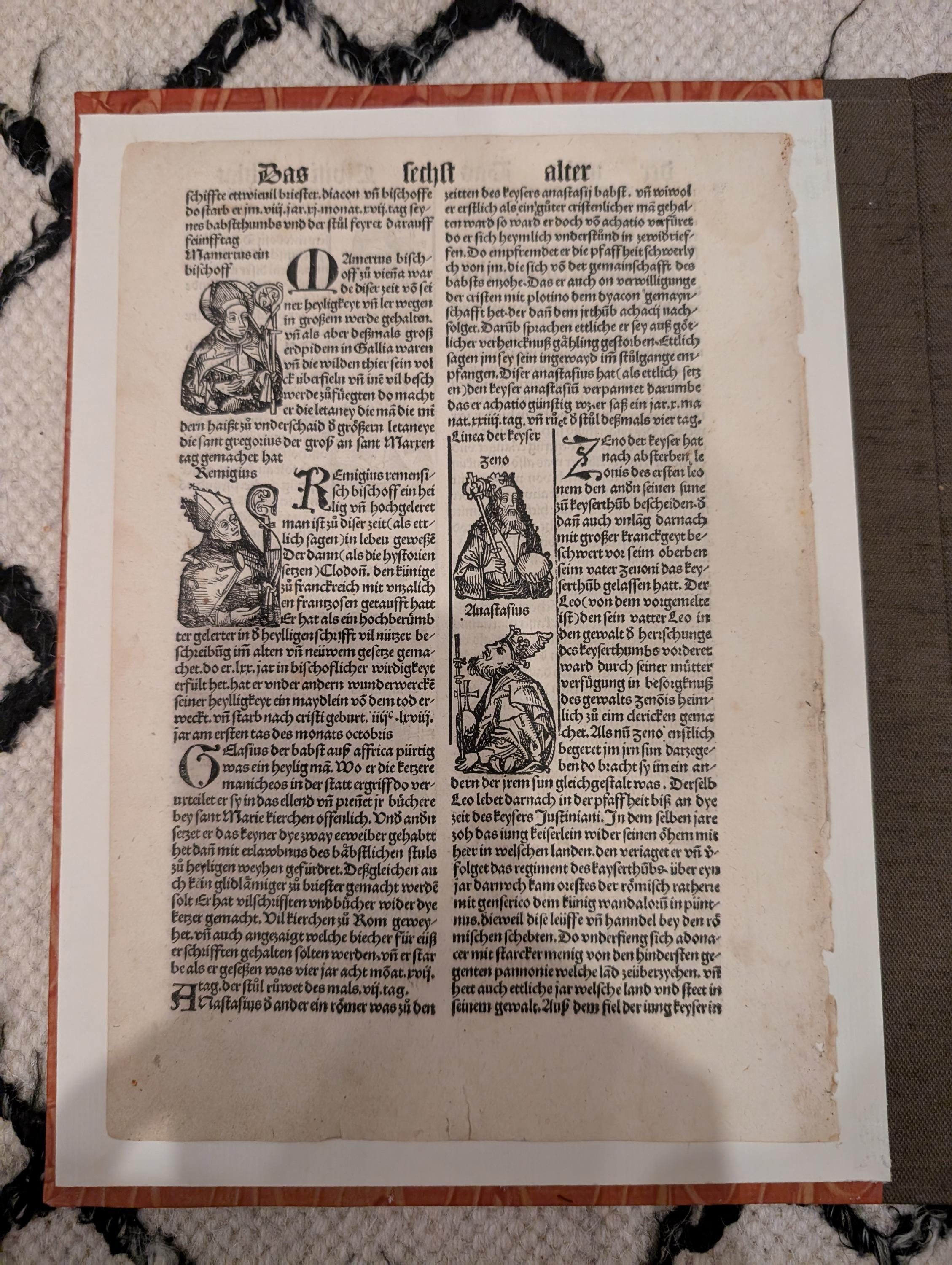 1496 Nuremberg Chronicle Leaf — Popes & Clergy Woodcuts — Original 15th Century Incunable Page