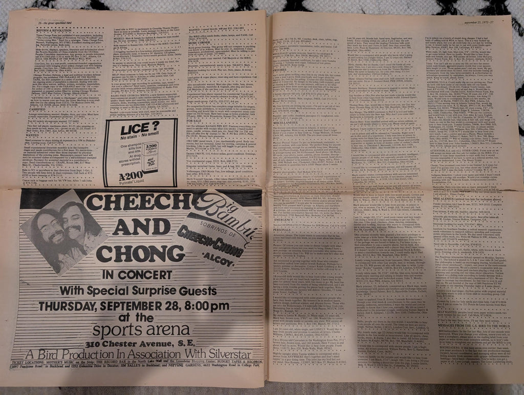 The Great Speckled Bird | September 25, 1972 | Underground Atlanta Newspaper | Labor Strikes, Palestine, Cheech & Chong, Al Green