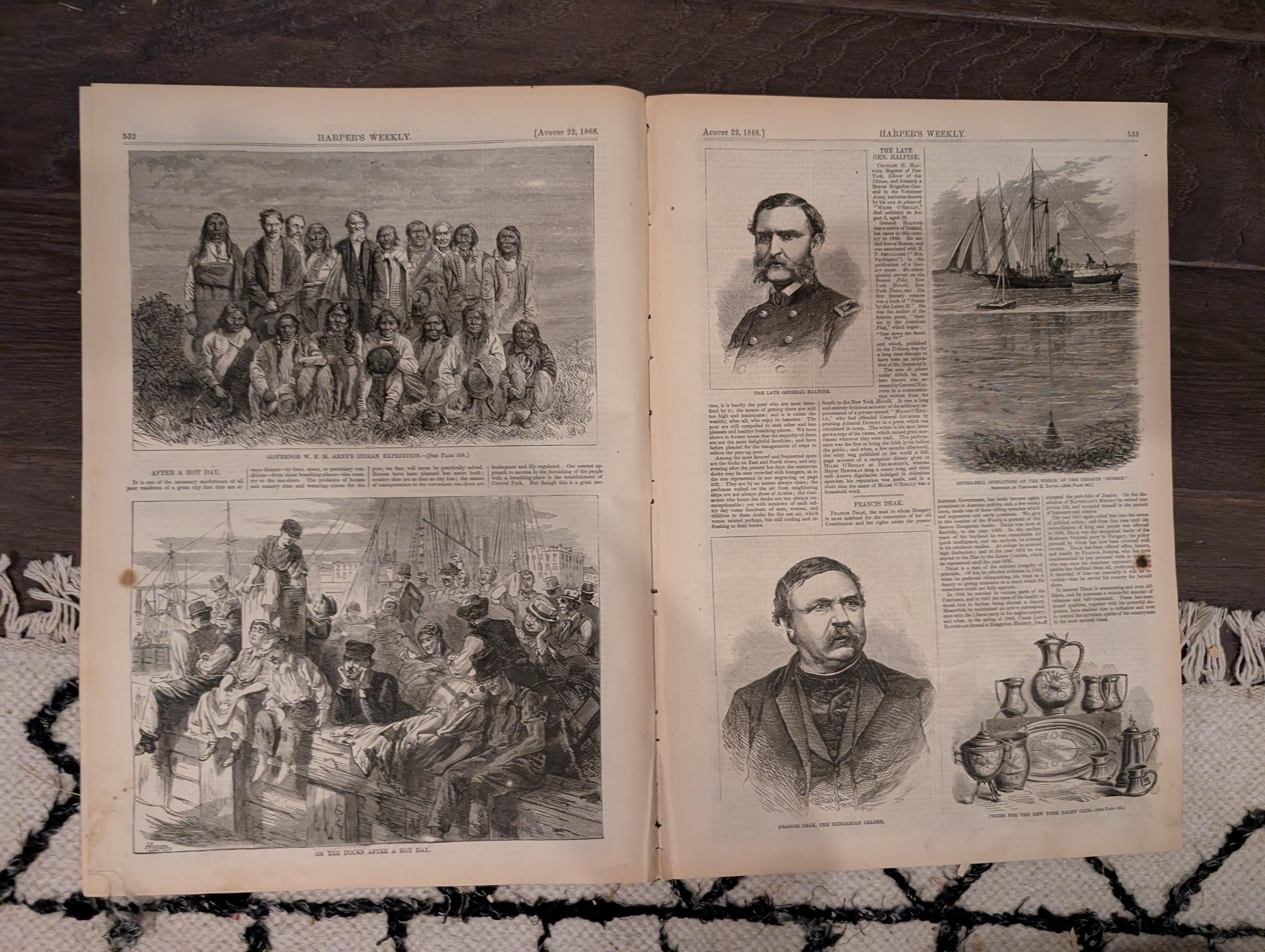 Harper’s Weekly – August 22, 1868 – American Indians • Long Branch Beach • Fishermen of Nauvoo • Ostrich Hunting