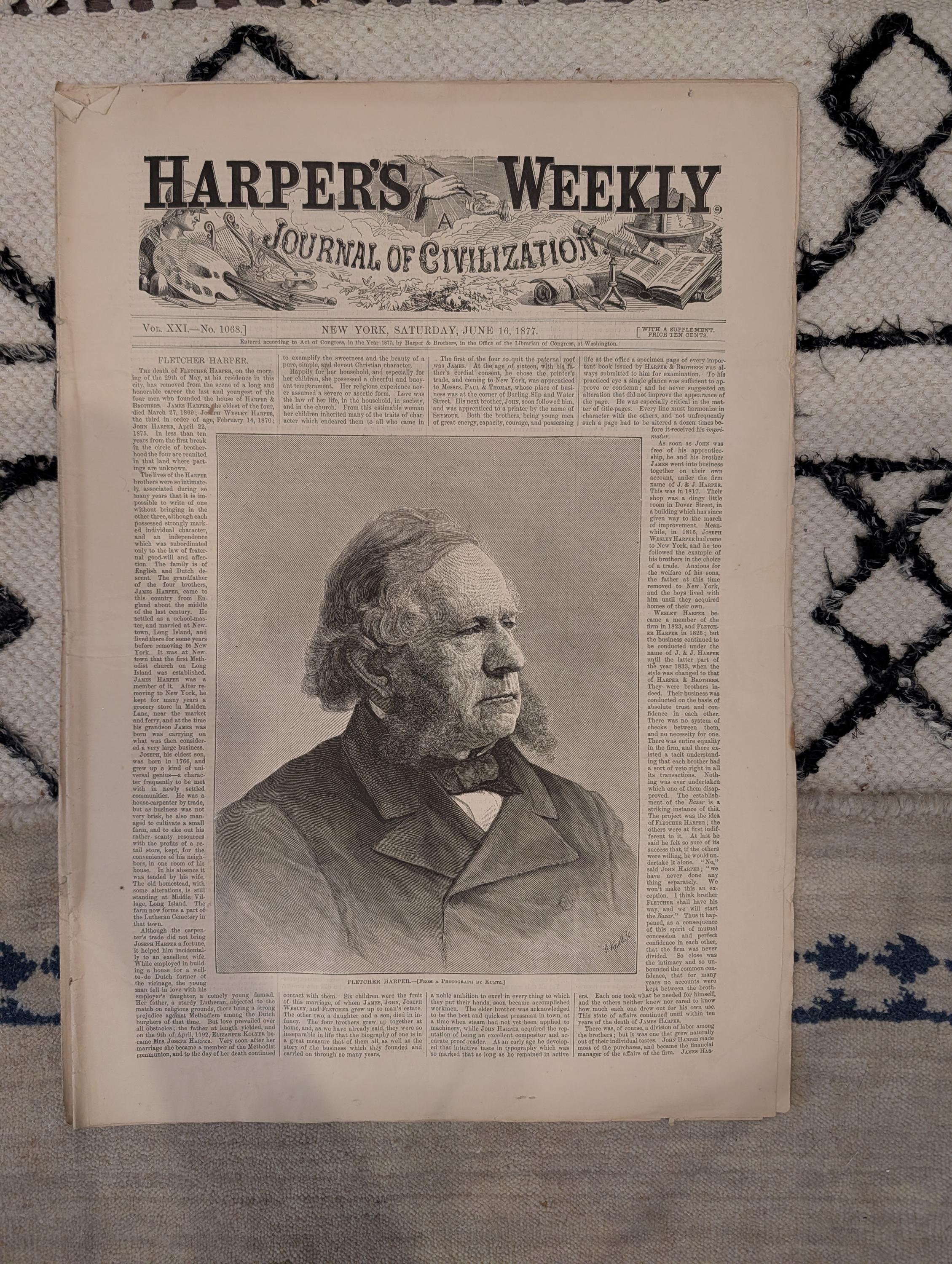 1877 Death of Fletcher Harper, Founder of Harper's Weekly — Jun 16