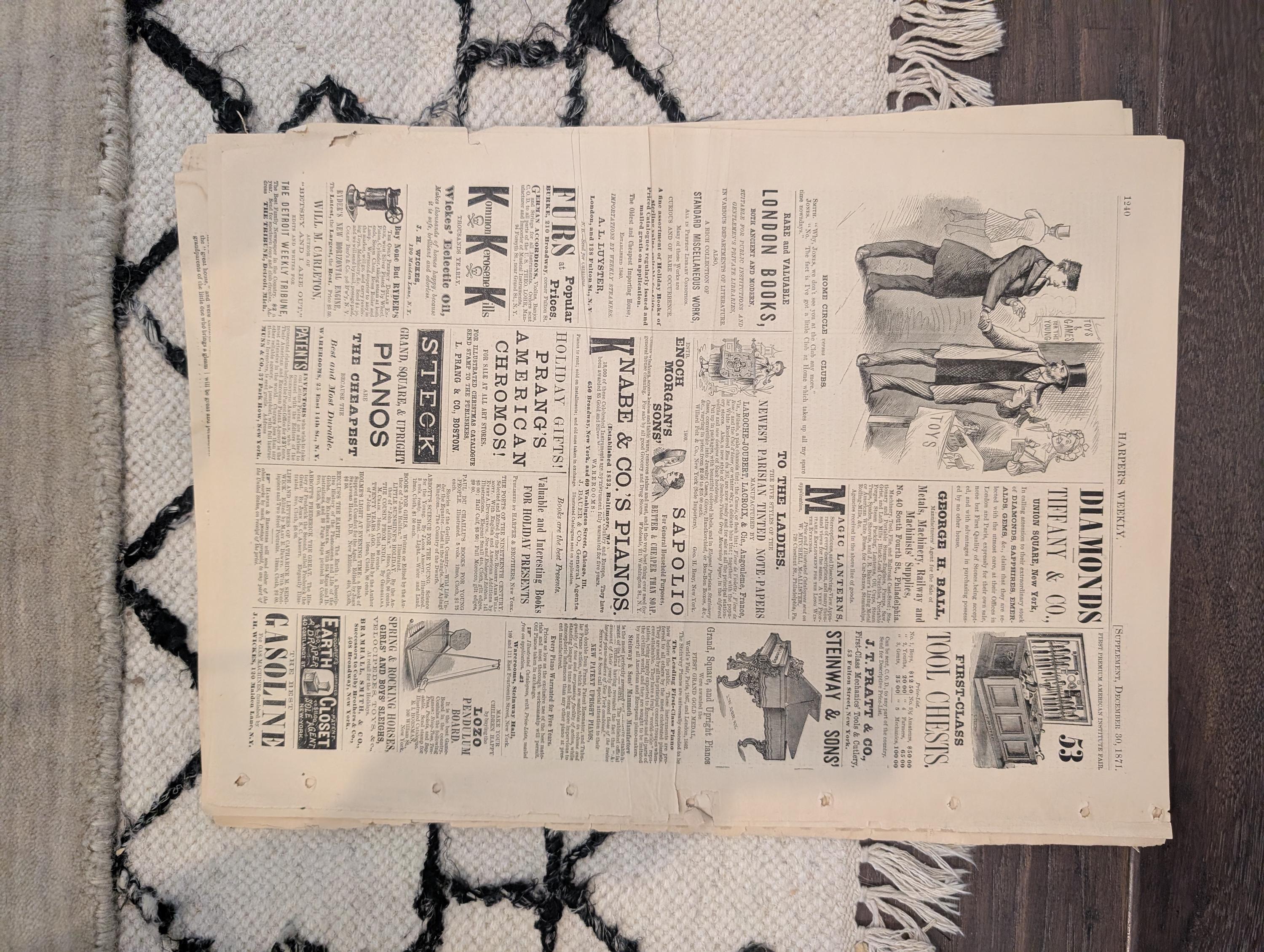 1871 Harper's Weekly Thomas Nast Santa Claus, Witchcraft Centerfold, Christmas, Dec 30