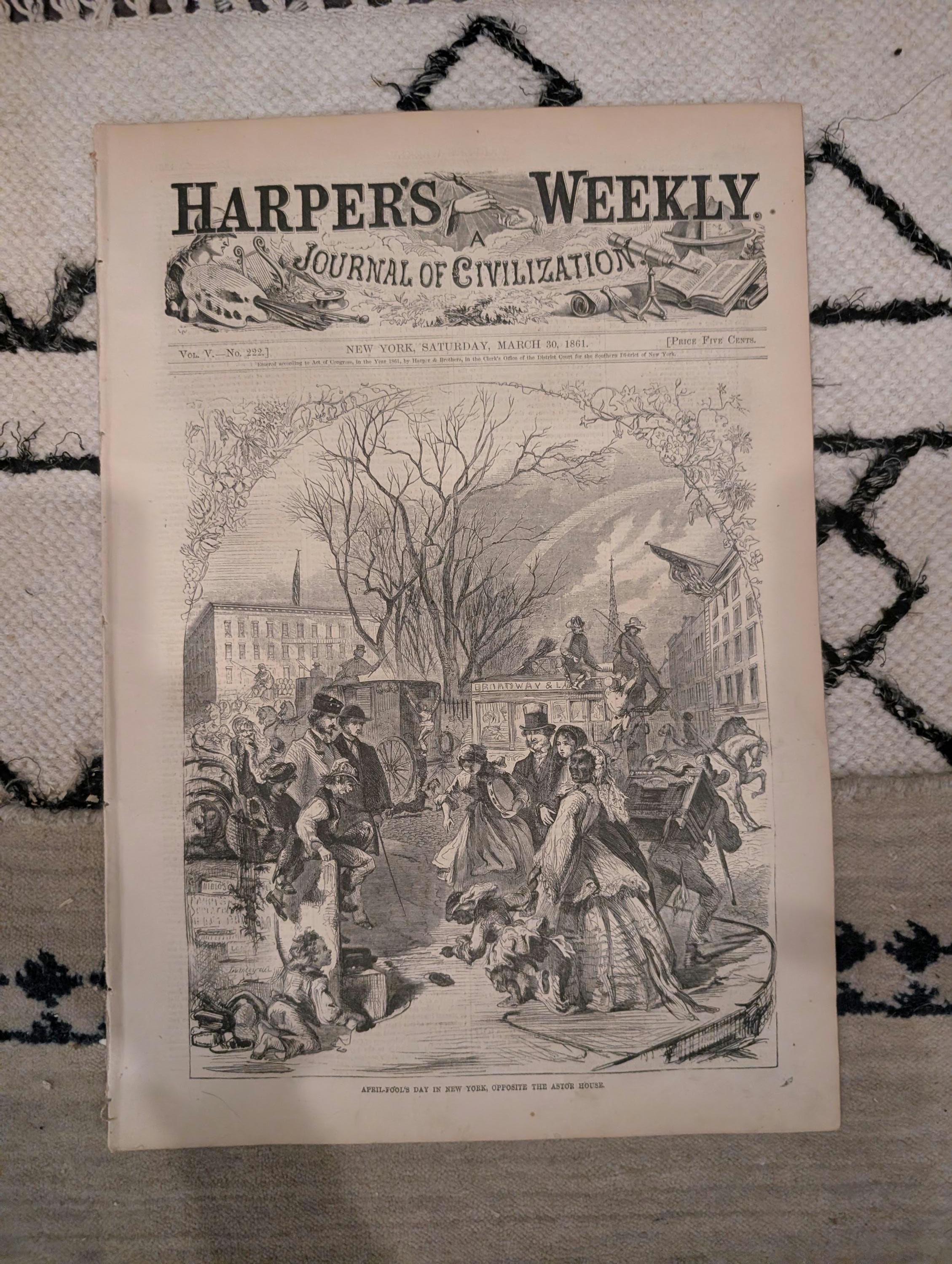 1861 Vassar College Sam Houston Harper's Weekly March 30 New Orleans