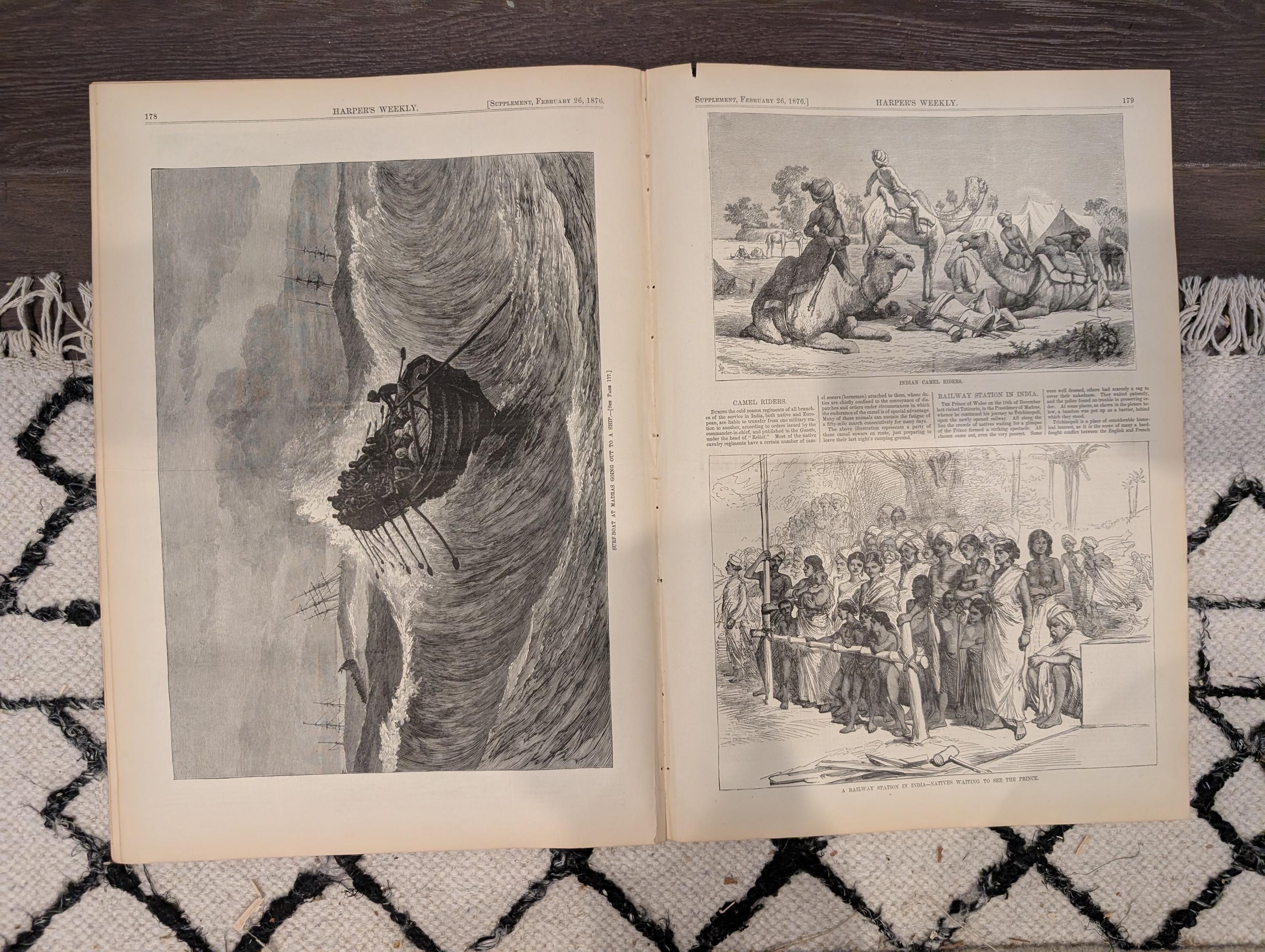 Harper’s Weekly Feb 26 1876 – Early American Football, Thomas Nast Cartoons, Frere Art, Complete Issue VG