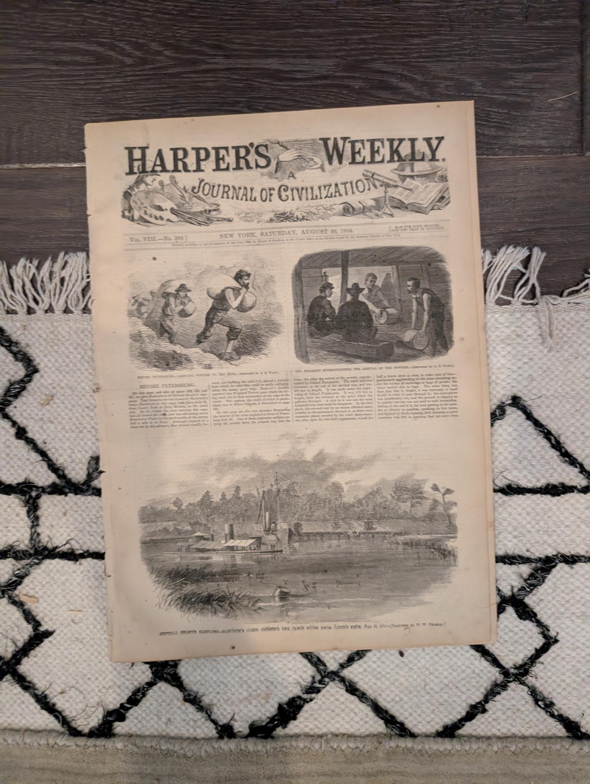 1864 Petersburg Mine Explosion Harper's Weekly August 20 Mobile Bay