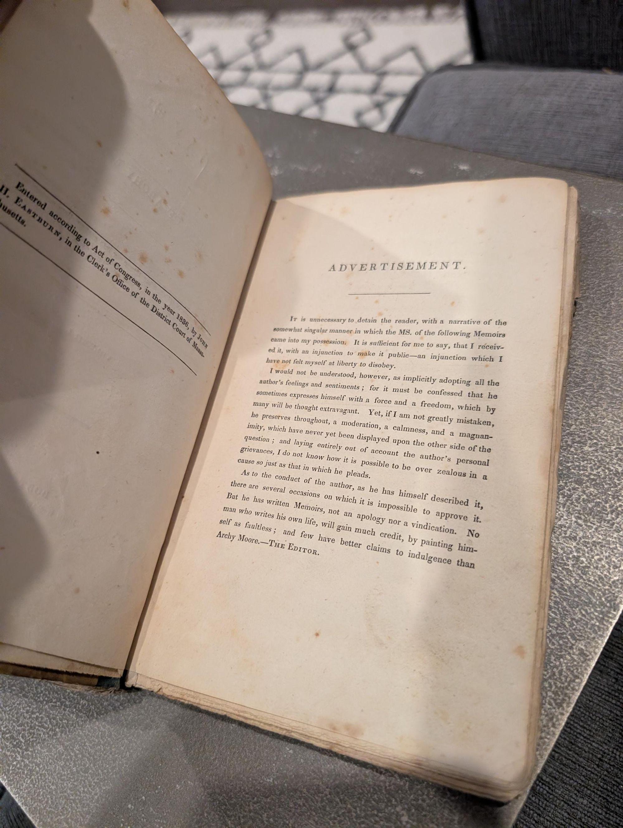 The Slave; or, Memoirs of Archy Moore (1836)  Extremely Rare First Edition in Original Boards  2 Vols.