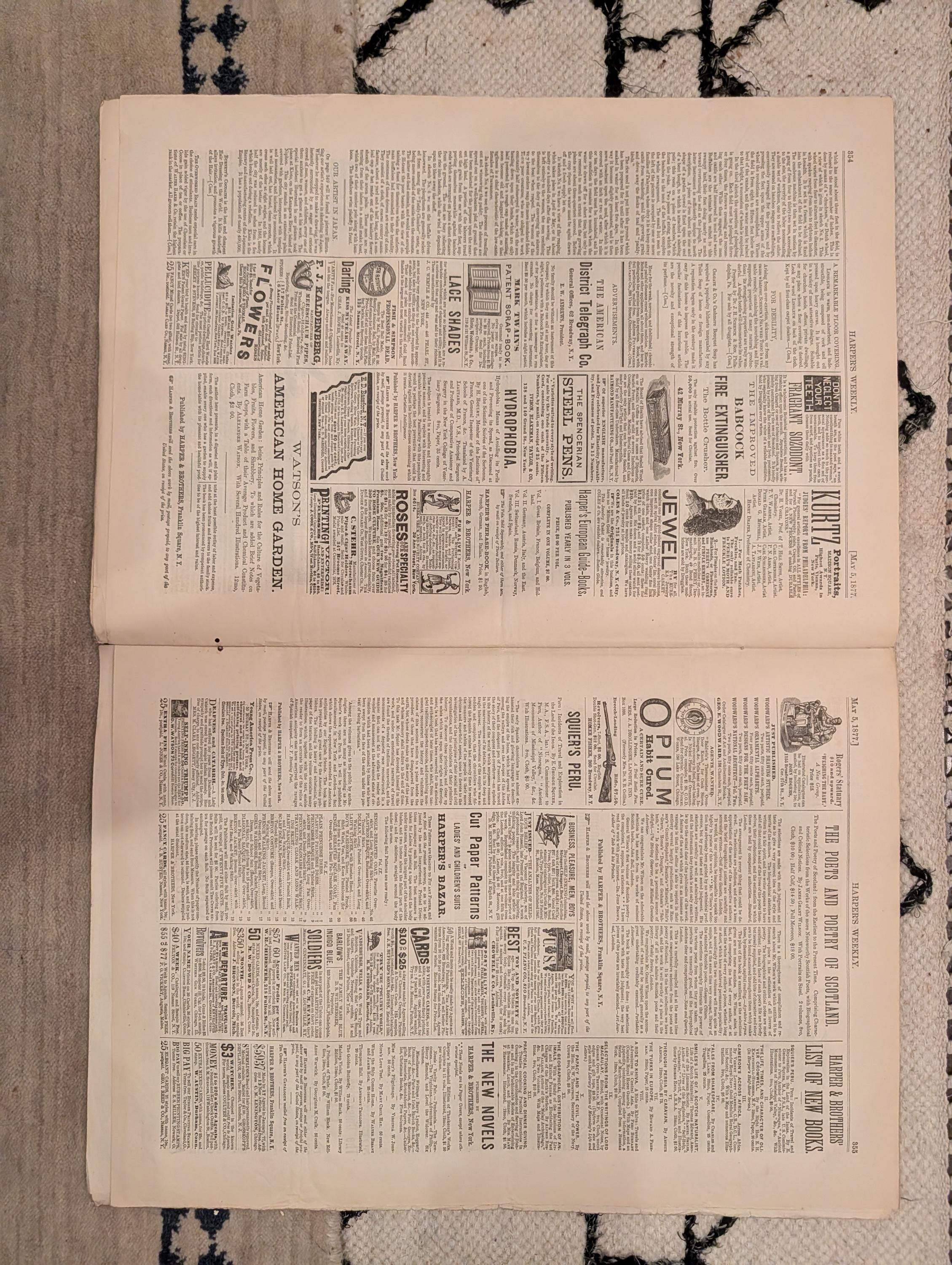 1877 Nast Uncle Sam, Kyoto Japan, Elephant Moonlight, St. Louis Fire — May 5