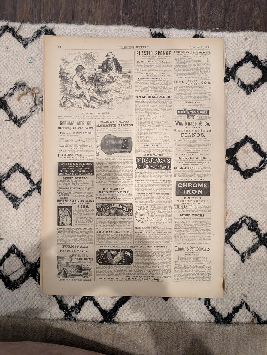 Harper’s Weekly, January 30, 1869 | Great Fire in Philadelphia | Chicago River Tunnel | Antique Illustrated Newspaper | VG Condition